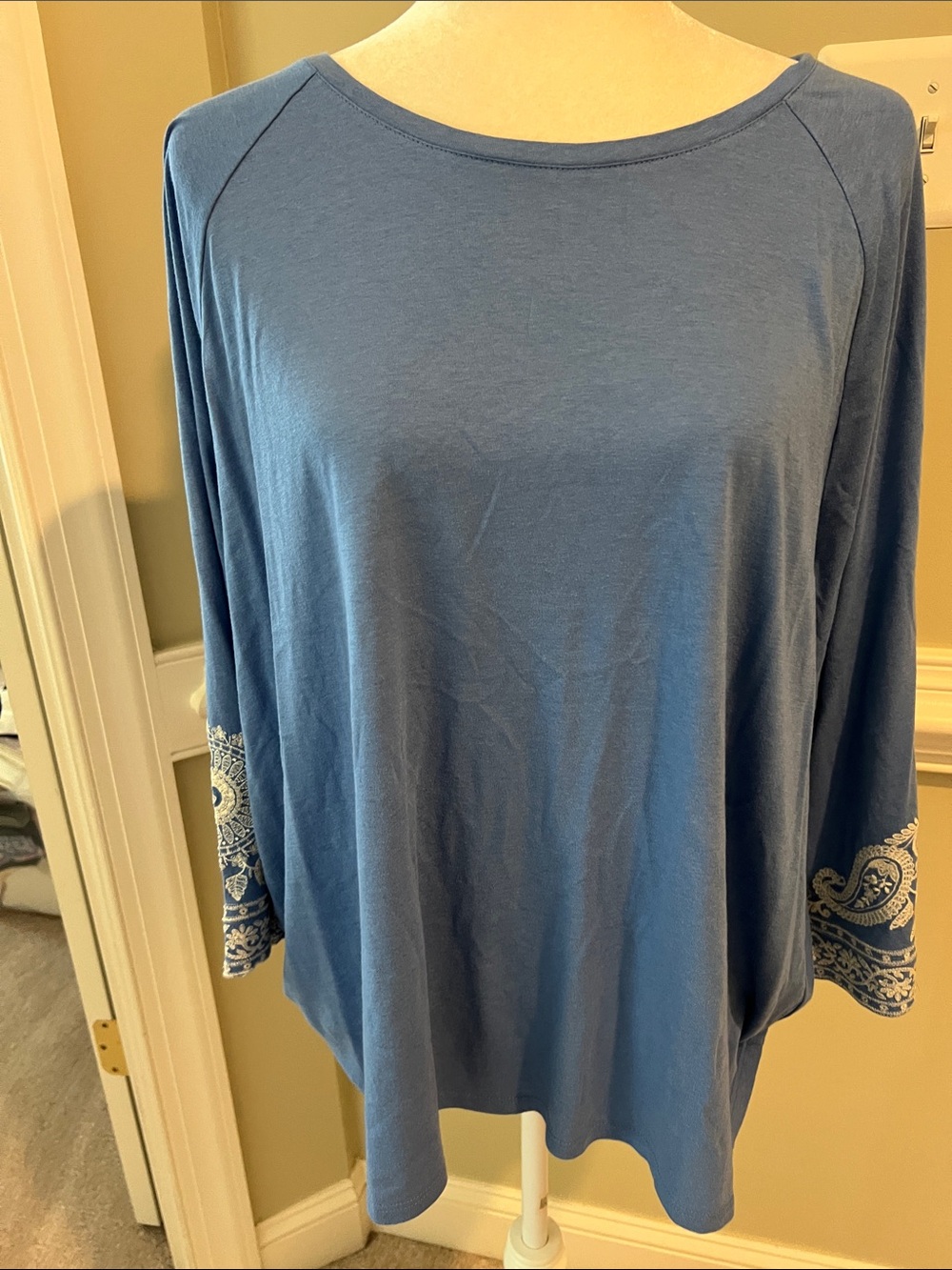 J. Jill Blue Long-Sleeve Tunic with Embroidered Bell Sleeves